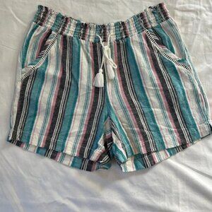 Stripe Linen Blend Drawstring High Waist Shorts